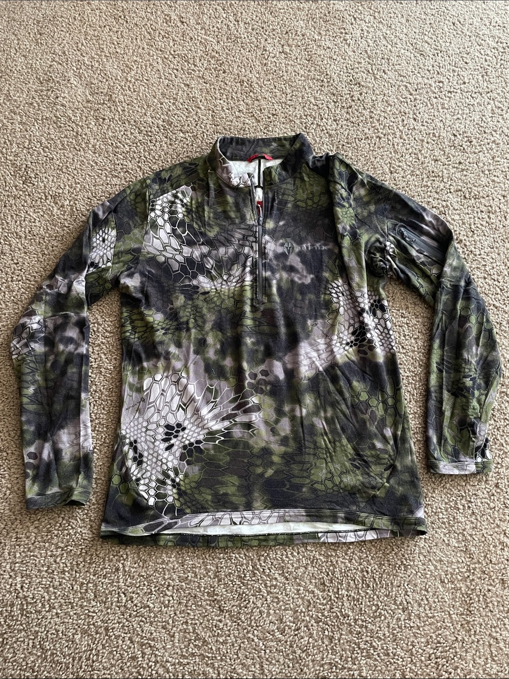 Men's Olive Green Camo Quarter-Zip Performance Hoodie